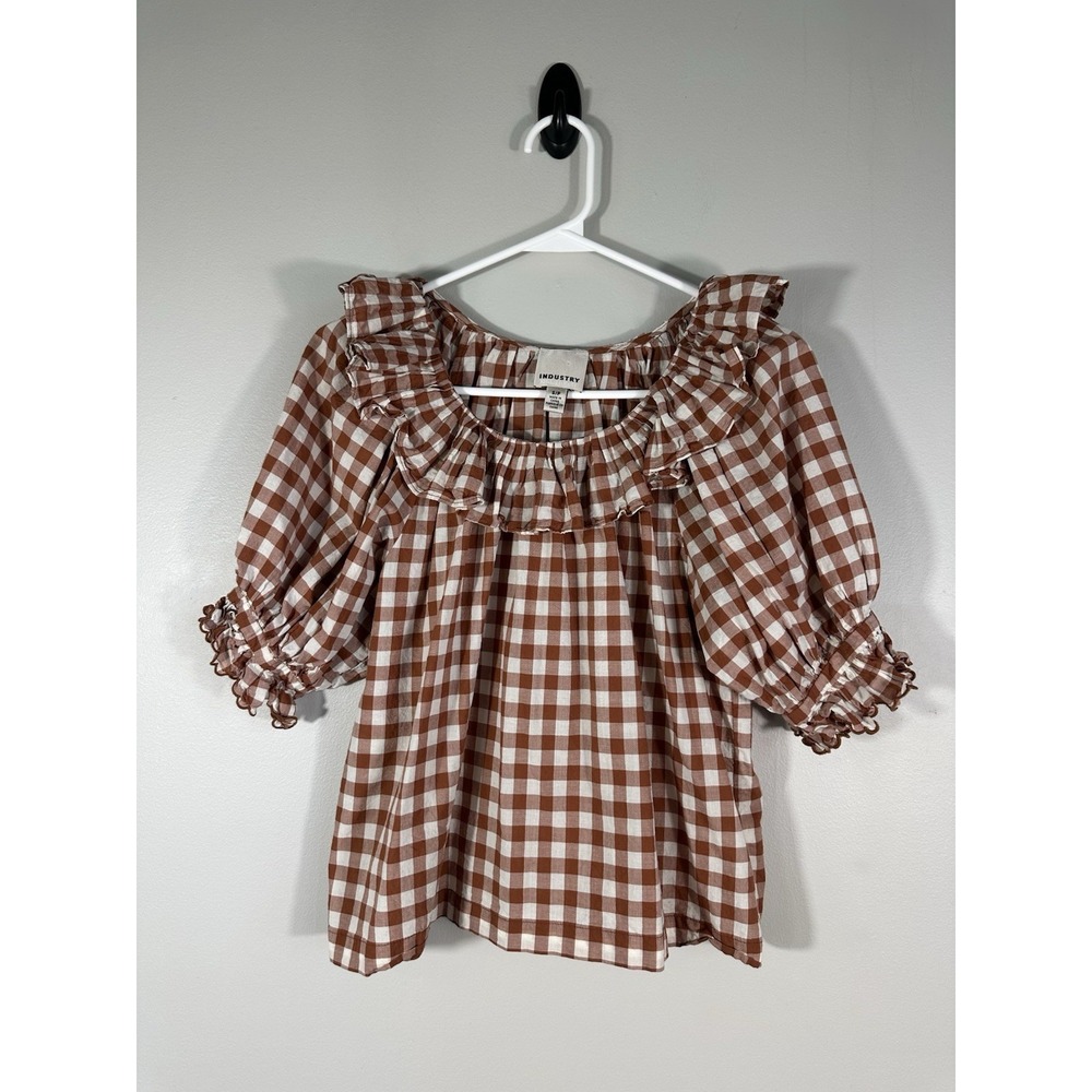 Industry Republic Clothing Top Womens Small Brown Gingham Cottagecore Boho